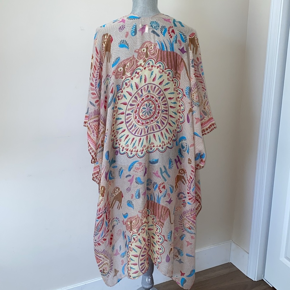 Woven Heart Festival Boho Elephant Tiger Mandala India Ruana Kimono One Size